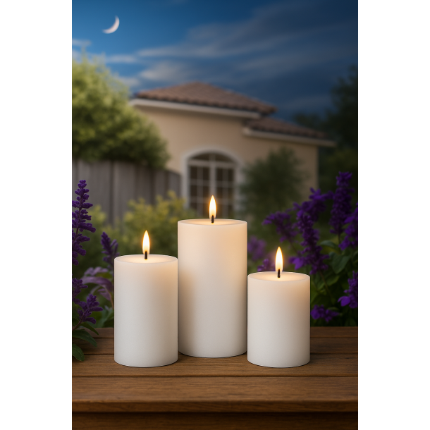 Udendørs Solcelle Bloklys Ø7,5 x H10 cm, hvid