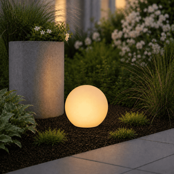 Solcelle LED lyskugle �25 cm � udend�rs hvid