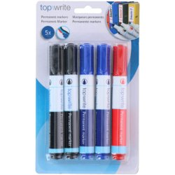 Topwrite Permanent Markers - 5 st, svart/r�d/bl�