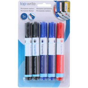 Topwrite Permanent Markers - 5 stk, sort/rd/bl