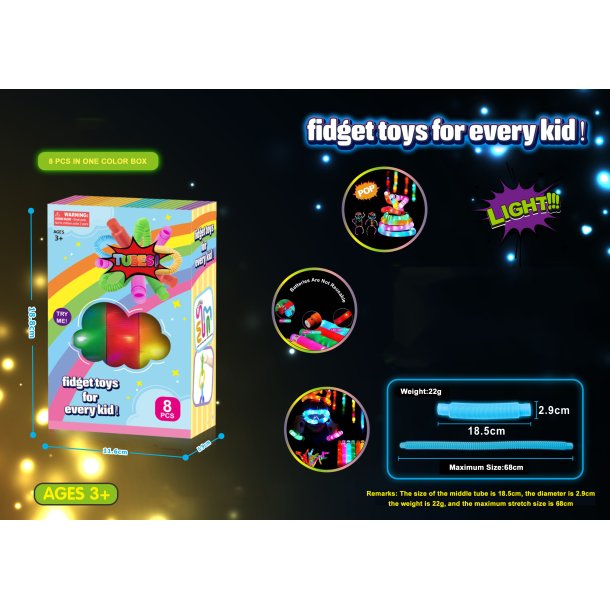 Pop Flash Tube fidget. 8 stk