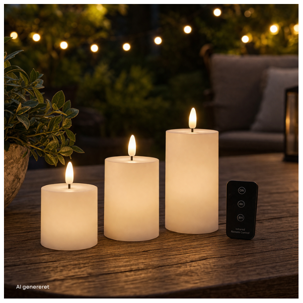 LED bloklys - udend�rs bloklys, (dia 5,2 cm) hvid, 3 pak inkl. fjernbetjening