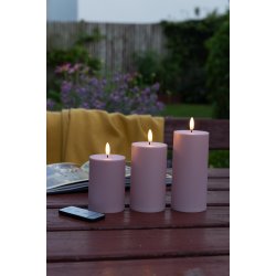 LED bloklys - udendørs, rosa, 3 stk. inkl. fjernbetjening