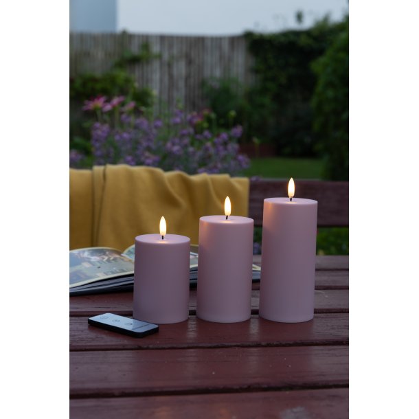 LED bloklys - udendørs, rosa, 3 stk. inkl. fjernbetjening