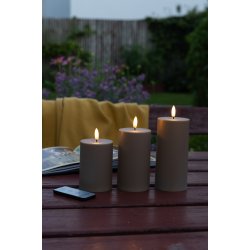 LED bloklys -udendørs, sand, 3 stk. inkl. fjernbetjening