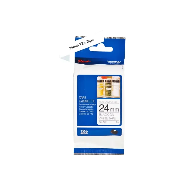 Brother TZe tape 24 mm x 8 m non laminated black /whtte
