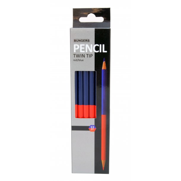 B&uuml;ngers Blyanter Duo Rd/Bl med 2 spidser (12 stk)