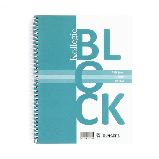 Bngers Kollegieblok A5 u/huller linieret 70 ark 70 gr. (10 stk)
