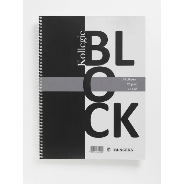 Büngers Kollegieblok A4 u/huller ulinieret 70 ark 70 g. (10 stk)