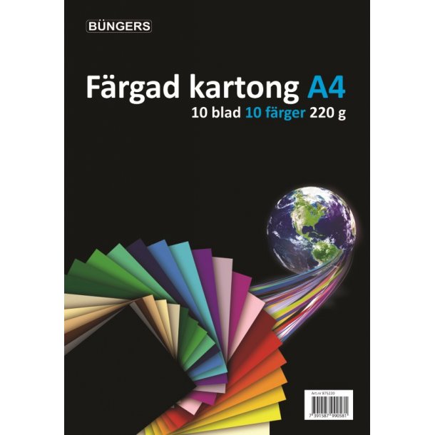 B&uuml;ngers Farvet Karton - 220 g, 10 ark, Assorteret