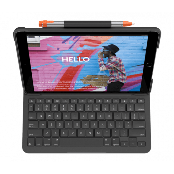 Logitech Slim Folio iPad 10.2" (7. og 8. gen) Alt-i-&eacute;n etui - Graphite