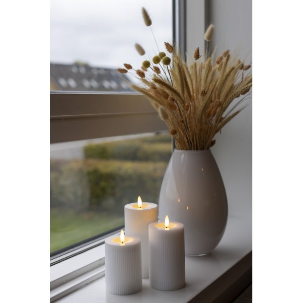 LED bloklys, hvid rillet, 3 pak inkl. fjernbetjening