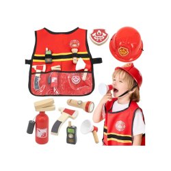 Brandmandss�t til b�rn � vest og tr�tilbeh�r med 8 dele
