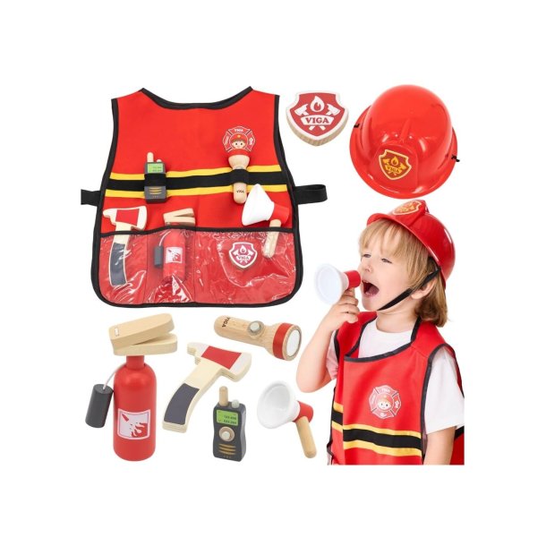Brandmandss�t til b�rn � vest og tr�tilbeh�r med 8 dele