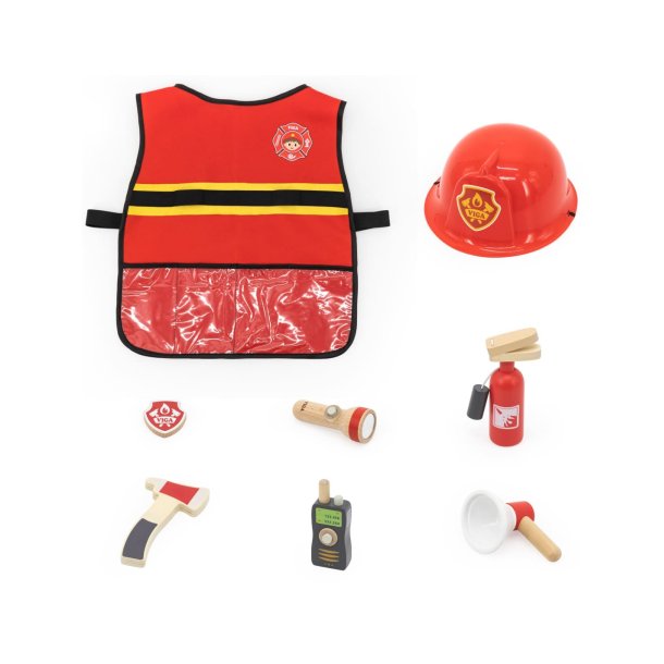Brandmandss�t til b�rn � vest og tr�tilbeh�r med 8 dele