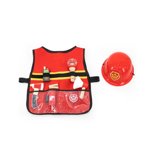 Brandmandss�t til b�rn � vest og tr�tilbeh�r med 8 dele