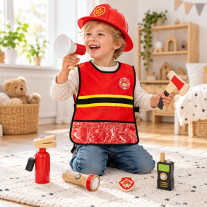 Brandmandss�t til b�rn � vest og tr�tilbeh�r med 8 dele