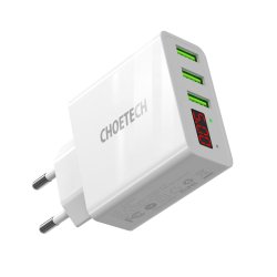 Choetech 3-Port USB-A Vgoplader m. Display 15W - Hvid