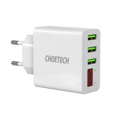 Choetech 3-Port USB-A Vgoplader m. Display 15W - Hvid