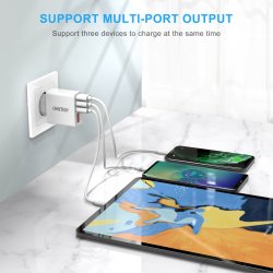 Choetech 3-Port USB-A Vgoplader m. Display 15W - Hvid