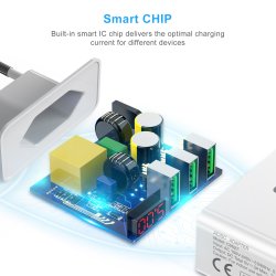 Choetech 3-Port USB-A Vgoplader m. Display 15W - Hvid