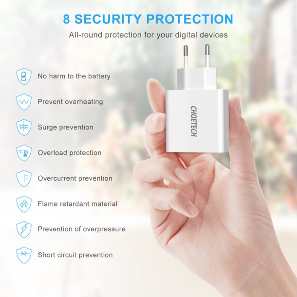 Choetech 3-Port USB-A Vgoplader m. Display 15W - Hvid