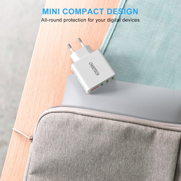 Choetech 3-Port USB-A Vgoplader m. Display 15W - Hvid