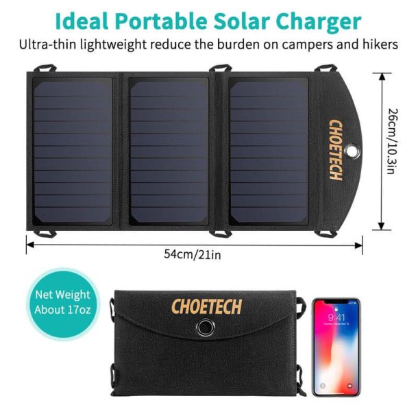 Choetech 2-port solpanel, 19W, svart