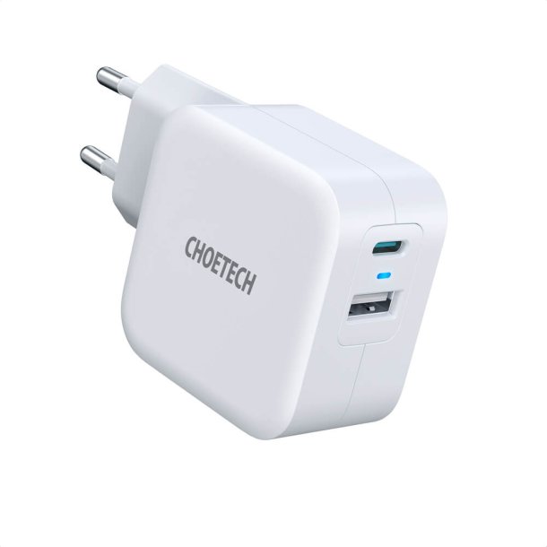 Choetech USB-C PD og USB-A QC vgoplader, 38W, hvid