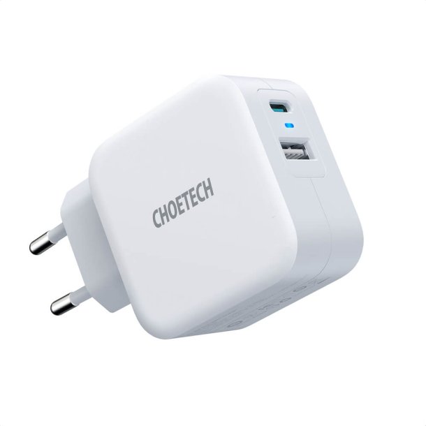 Choetech USB-C PD og USB-A QC vgoplader, 38W, hvid