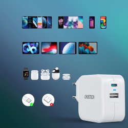 Choetech USB-C PD og USB-A QC vgoplader, 38W, hvid