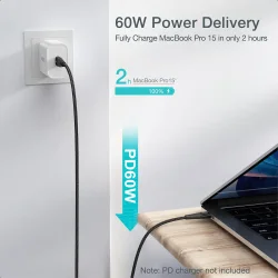 Choetech USB-C - USB-C PD kabel, 60W, 1,2 m, sort