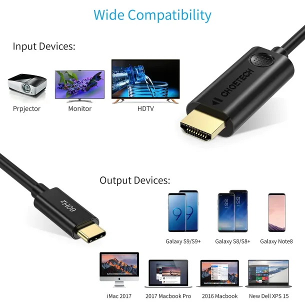 Choetech Kabel USB-C til HDMI 4K/60Hz 1,8 m - Sort