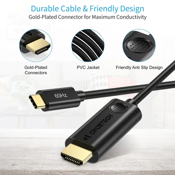 Choetech Kabel USB-C til HDMI 4K/60Hz 1,8 m - Sort