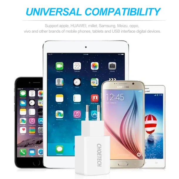 Choetech 2-Port Vgoplader 10W - Hvid