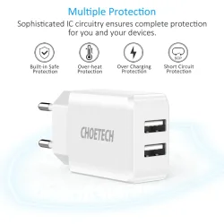 Choetech 2-Port Vgoplader 10W - Hvid