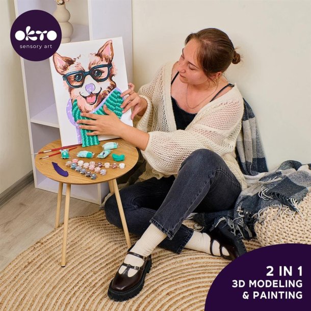 Corgi-hund i 3D � mal efter tal og air clay