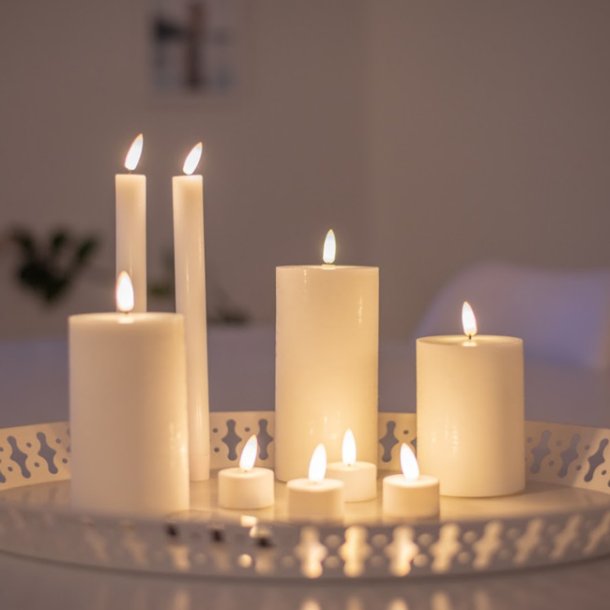 LED lyssæt - Bloklys, kronelys og fyrfadslys, hvid - 10 dele inkl. fjernbetjening