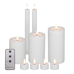 LED lyssæt - Bloklys, kronelys og fyrfadslys, hvid - 10 dele inkl. fjernbetjening