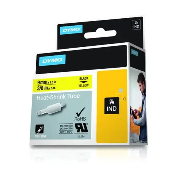 DYMO Tape Rhino 9 mm x 1,5 m, krympeflex - sort/gul