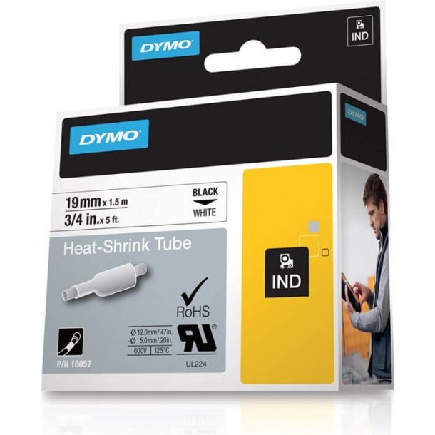 Dymo Tape Rhino 19 mm x 1,5 m Krympeflex Sort / Hvid