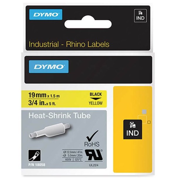 DYMO Tape Rhino 19 mm (1,5 m), Krympeflex - sort/gul