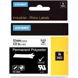 DYMO Tape Rhino 12 mm (5,5 m), Permanent Polyester - sort/hvid