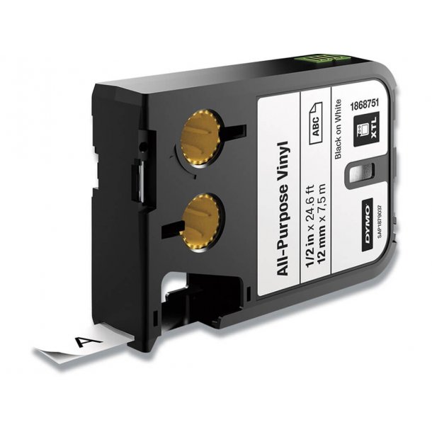DYMO Tape XTL 12 mm (7 m), Universal Vinyl - sort/hvid