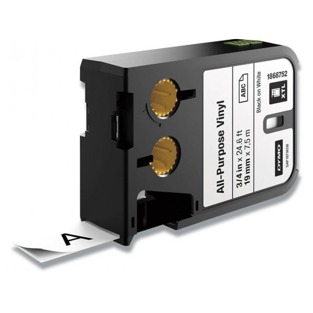 DYMO Tape XTL 19 mm (7 m), Universal Vinyl - sort/hvid