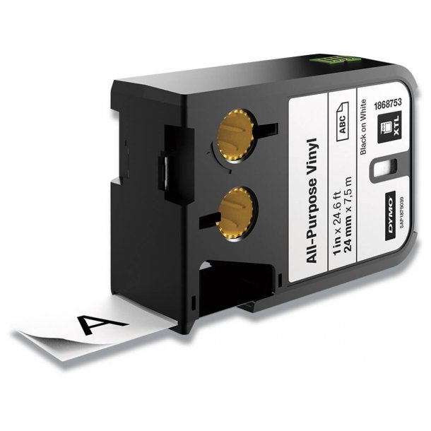 DYMO Tape XTL 24 mm (7 m), Universal Vinyl - sort/hvid