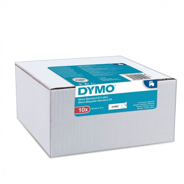 Dymo Tape D1 12 mm x 7 m Sort / Hvid (10)