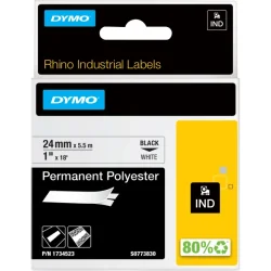 DYMO Rhino Permanent Polyester 24mm x 5,5m, sort p hvid