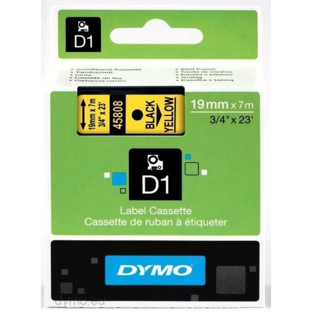 DYMO Tape D1 (45808) 19 mm (7 m) - sort/gul