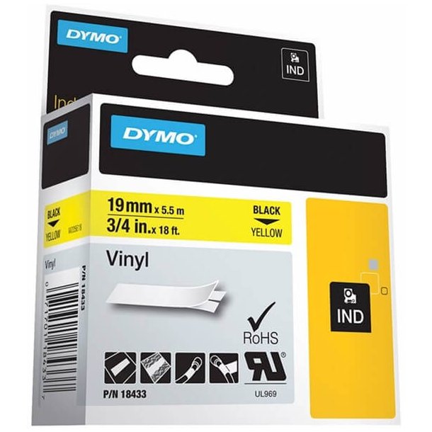 DYMO Tape Rhino 19 mm (5,5 m), Vinyl - sort/gul